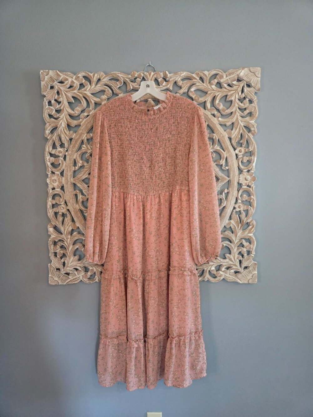 Petal & Pup Women's Pink Floral Long Sleeve Midi Dress Large